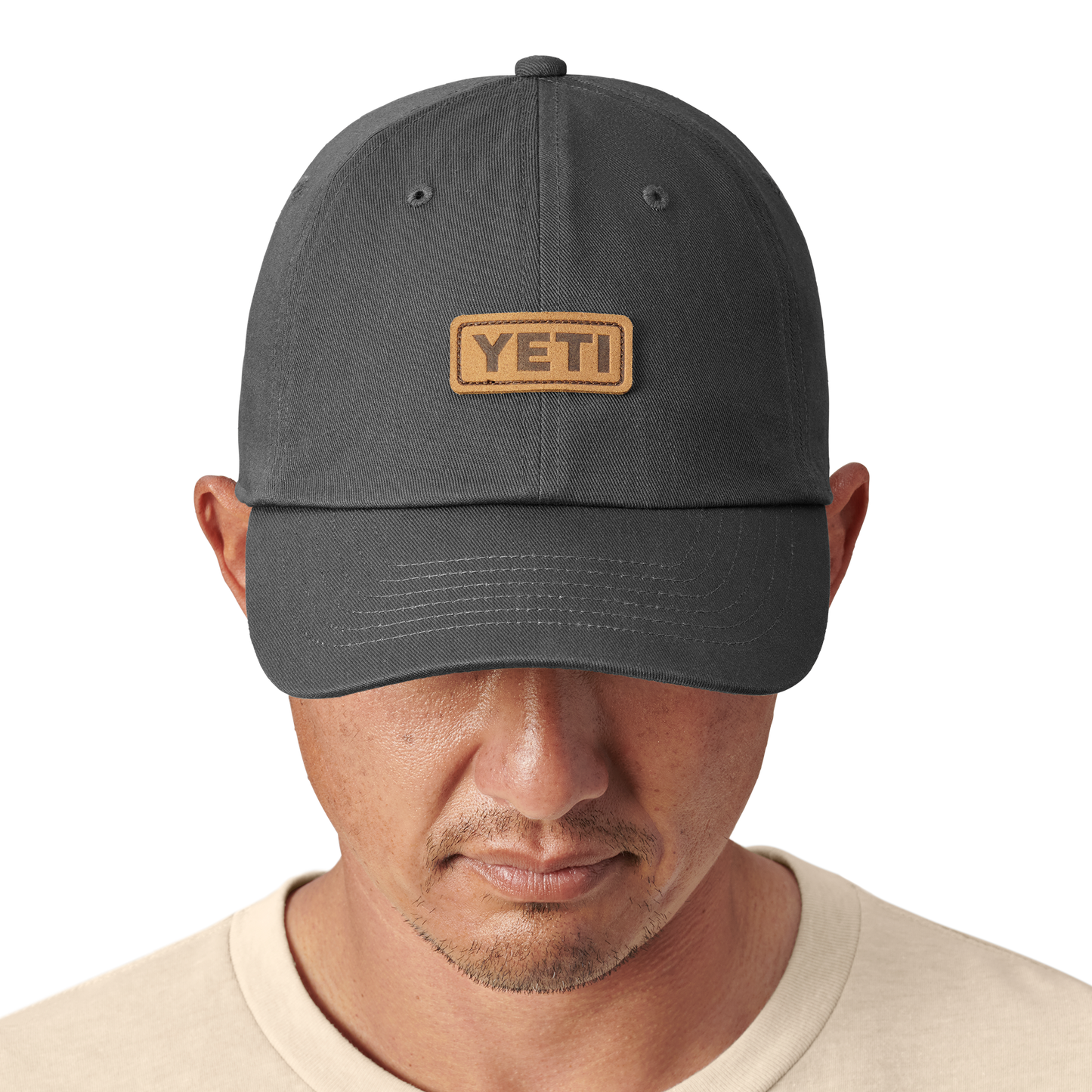 YETI Logo Leather Logo Baseball Hat Dark Grey