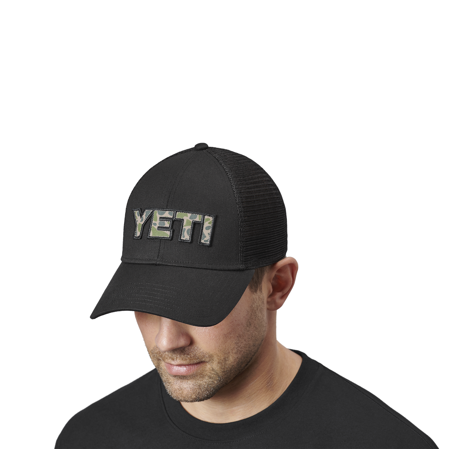 YETI Camo Logo Badge Trucker Hat Black