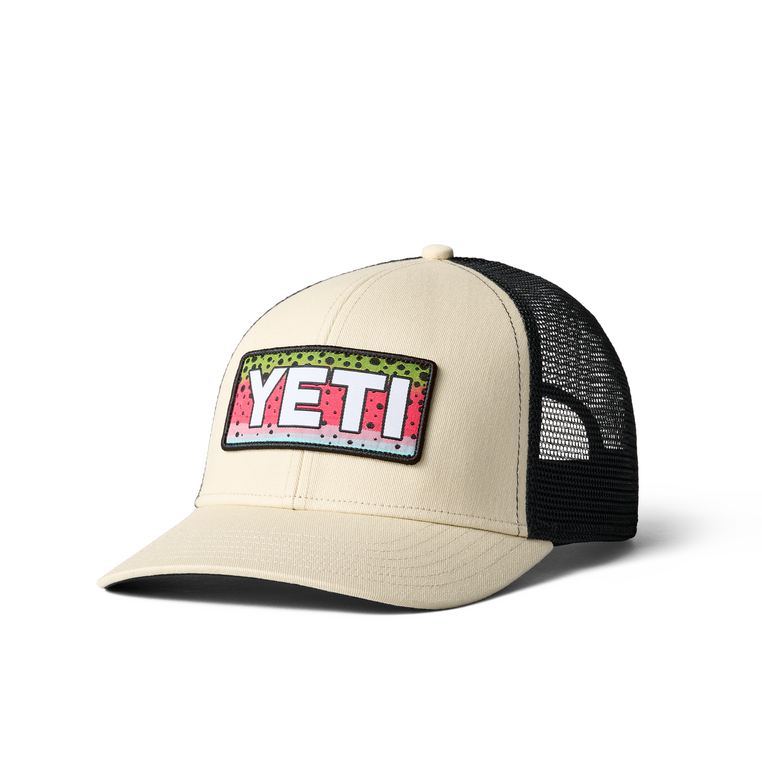 YETI Rainbow Trout Logo Badge Trucker Hat Cream