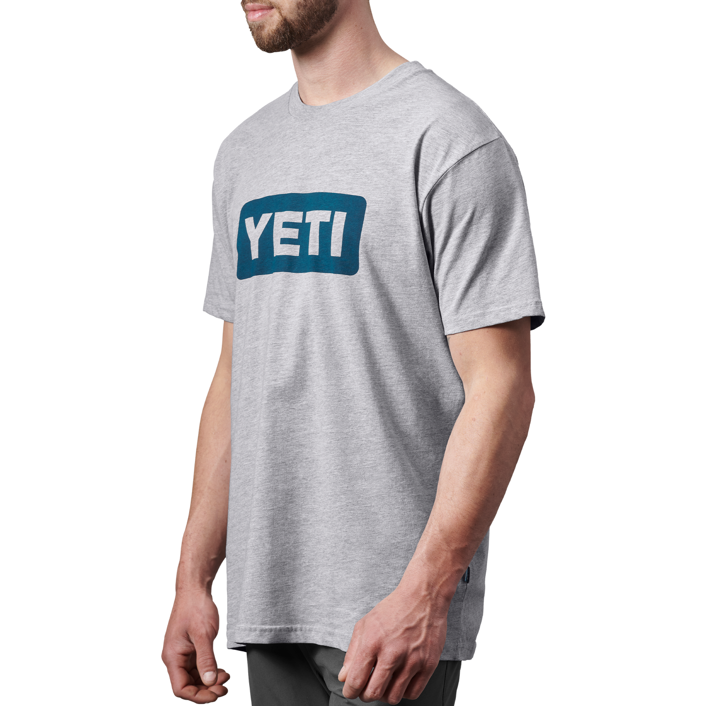 YETI Logo Badge Premium Short Sleeve T-Shirt Grey/Navy